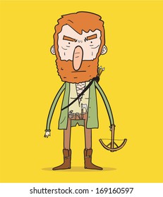 Angry medieval red haired ranger with a crossbow and arrows 