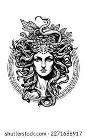 Medusa greek myth creature engraving Royalty Free Vector