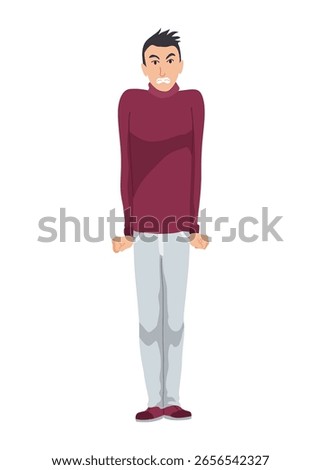 Angry men. Evil, negative and bad facial expression. Human emotion and body language concept. Male screaming with an angry expression. Vector cartoon illustration