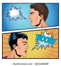 angry men profiles pop art style characters vector illustration design