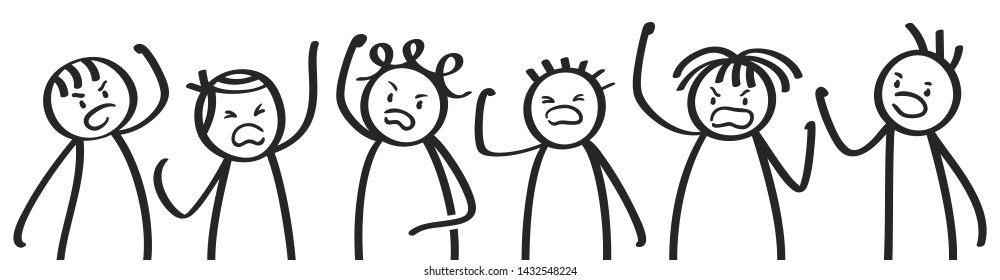 Angry men protesting, stick figures