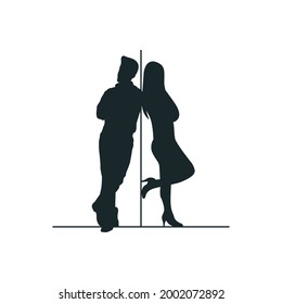 Angry men and women. Leaning on a pole. Vector illustration.