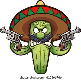 Angry Mexican cactus. Vector clip art illustration with simple gradients. All in a single layer.