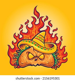 Angry mexican taco on fire vector illustrations for your work logo, merchandise t-shirt, stickers and label designs, poster, greeting cards advertising business company or brands