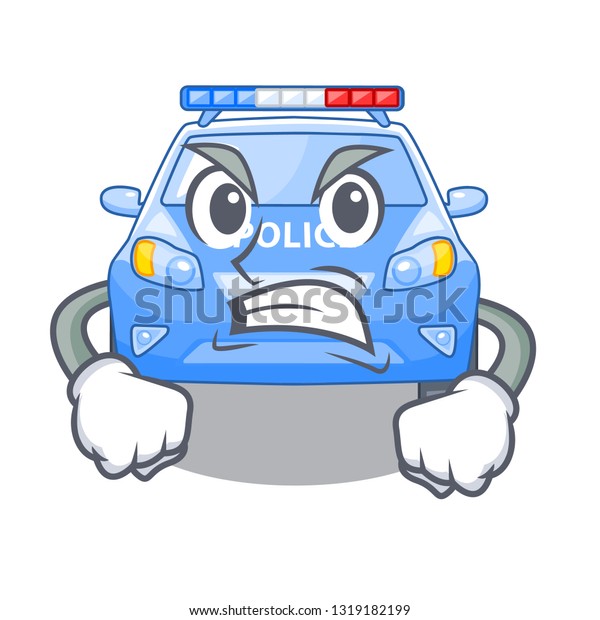 Angry miniature\
cartoon police car on\
table