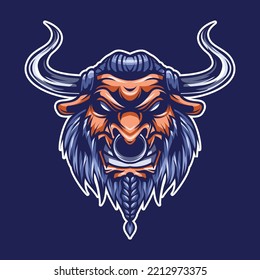 Angry Minotaur Head Mascot Illustration