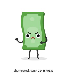 Angry money banknote. Vector flat cartoon character illustration. Isolated on white background