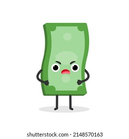 Angry money banknote. Vector flat cartoon character illustration. Isolated on white background