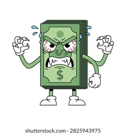 Angry money stack character looking menacing with character banknote currency