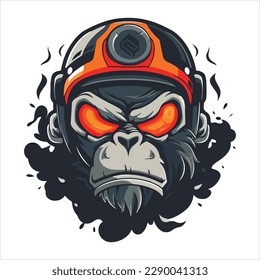 Angry monkey ape mascot character cartoon logo for sport team. Fully editable vector monkey head.