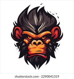 Angry monkey ape mascot character cartoon logo for sport team. Fully editable vector monkey head.