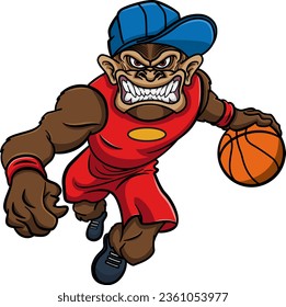 Angry Monkey Athlete. 2D Character. Anthropomorphic animal. Vector Illustration of an Animal Playing Basketball