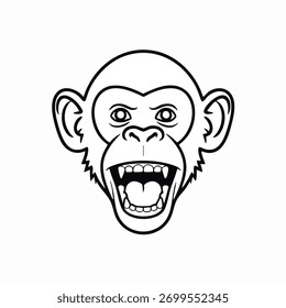 Angry Monkey Face Illustration with Open Mouth and Sharp Teeth Graphic Design Element