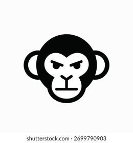 Ilustração de vetor de rosto de macaco irritado em preto e branco design gráfico simplificado