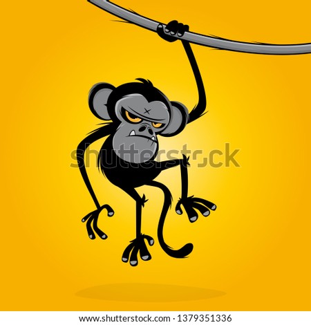 angry monkey hanging on a liana