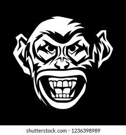 Angry monkey head. Aggressive animal poster or emblem design.