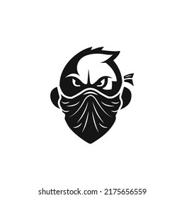 Angry monkey head logo with mask black and white version. Design element for company logo, label, emblem, apparel or other merchandise. Scalable and editable Vector illustration