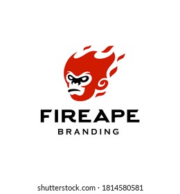 angry monkey head on red hot fire flame modern mascot logo icon design illustration , raging ape graphic