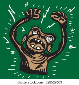 Angry monkey lifted her hands up
