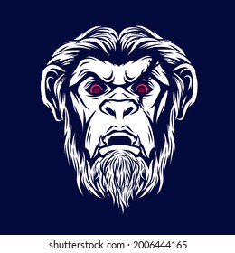 Angry monkey Line. Pop Art logo. Colorful design with dark background. Abstract vector illustration. Isolated black background for t-shirt, poster, clothing, merch, apparel, badge design