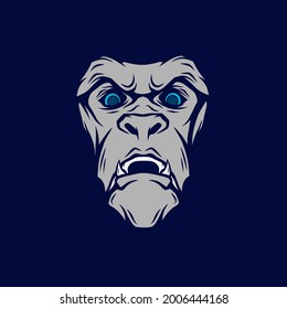 Angry monkey Line. Pop Art logo. Colorful design with dark background. Abstract vector illustration. Isolated black background for t-shirt, poster, clothing, merch, apparel, badge design