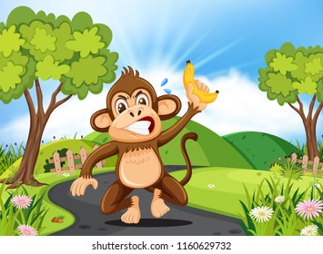 An angry monkey in nature illustration