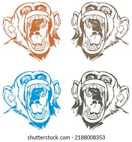 Angry Monkey Vector Illustration. Monkey Head isolated On A White background
