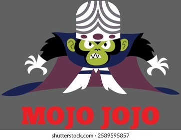 Angry monkey wearing a black cape. Suitable for t-shirt design. Vector illustration.