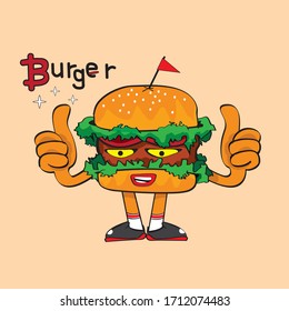 Angry monster cartoon hamburger with smiley face  vector image