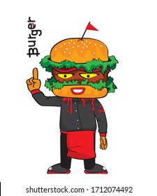 Angry monster cartoon hamburger with smiley face  vector image