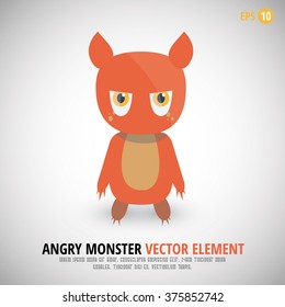 Angry Monster With Cute Face Vector Character Element Design