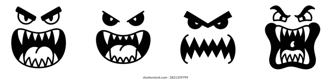 angry monster face icons set vector illustration on transparent background