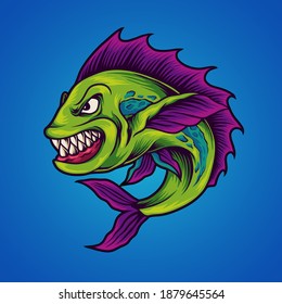 Angry monster fish vector illusration