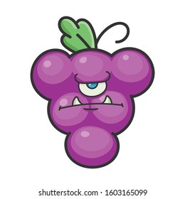 angry monster grape cartoon character icon isolated on white