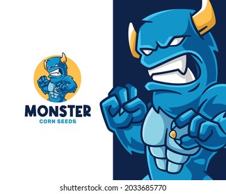 Angry Monster Holding Corn Seed Logo Template