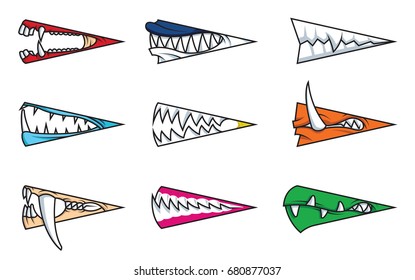 Angry monster mouths cartoon set. Monster mouths with teeth vector illustration