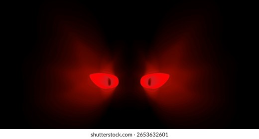 Angry monster red eyes shine on the dark.