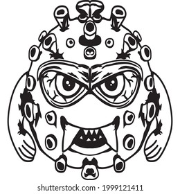 Angry monster virus with big eyes and teeth