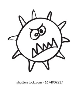 Angry monster virus hand drawn in doodle style vector illustration isolated on white background.