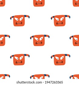 Angry monsters seamless pattern design. Vector tile background
repeat wallpaper illustration. Creative texture for fabric, wrapping, 
textile, wallpaper, apparel. Surface pattern design.
