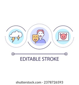 Angry mood loop concept icon. Express negative emotion. Toxic relationship. Aggressive feelings abstract idea thin line illustration. Isolated outline drawing. Editable stroke. Arial font used