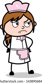 Angry Mood - Retro Cartoon Waitress Female Chef Vector Illustration