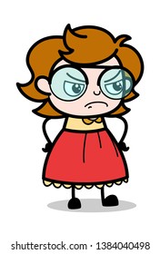 Angry Mood - Teenager Cartoon Intelligent Girl Vector Illustration