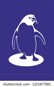 Angry moody cartoon penguin design negative in blue