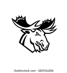 Angry Moose or Elk Looking to Side Mascot Black and White