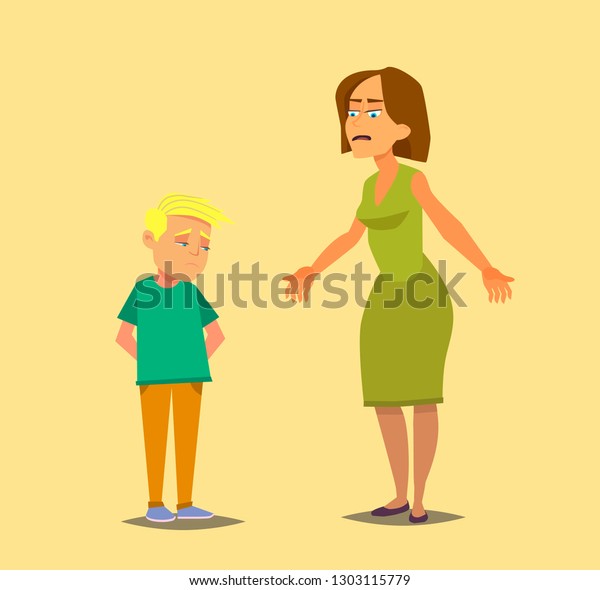 Angry Mother Scolds Guilty Son Vector Stock Vector Royalty Free 1303115779 Shutterstock 