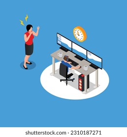 angry mother shouting at son virtual gamer playing video game isometric 3d vector illustration concept for banner, website, illustration, landing page, flyer, etc.