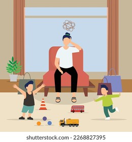 Angry mother tries to calm mischievous children 2d vector illustration concept for banner, website, illustration, landing page, flyer, etc.