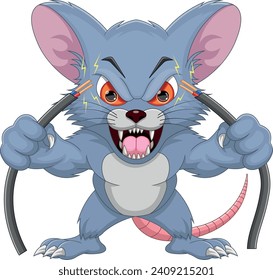 Angry mouse cut the power cable cartoon