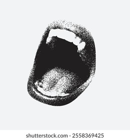 Angry mouth with a stipple effect in halftone, for grunge punk y2k collage design
